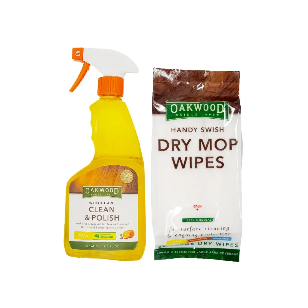 Agen Pembersih & Penggilap Kayu Oakwood 500ml + Set Mop & Tuala Kertas Kering Mudah A