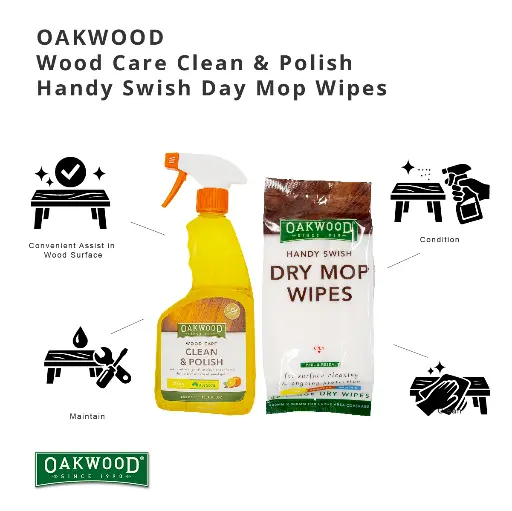 [9337198003652] Agen Pembersih & Penggilap Kayu Oakwood 500ml + Set Mop & Tuala Kertas Kering Mudah A